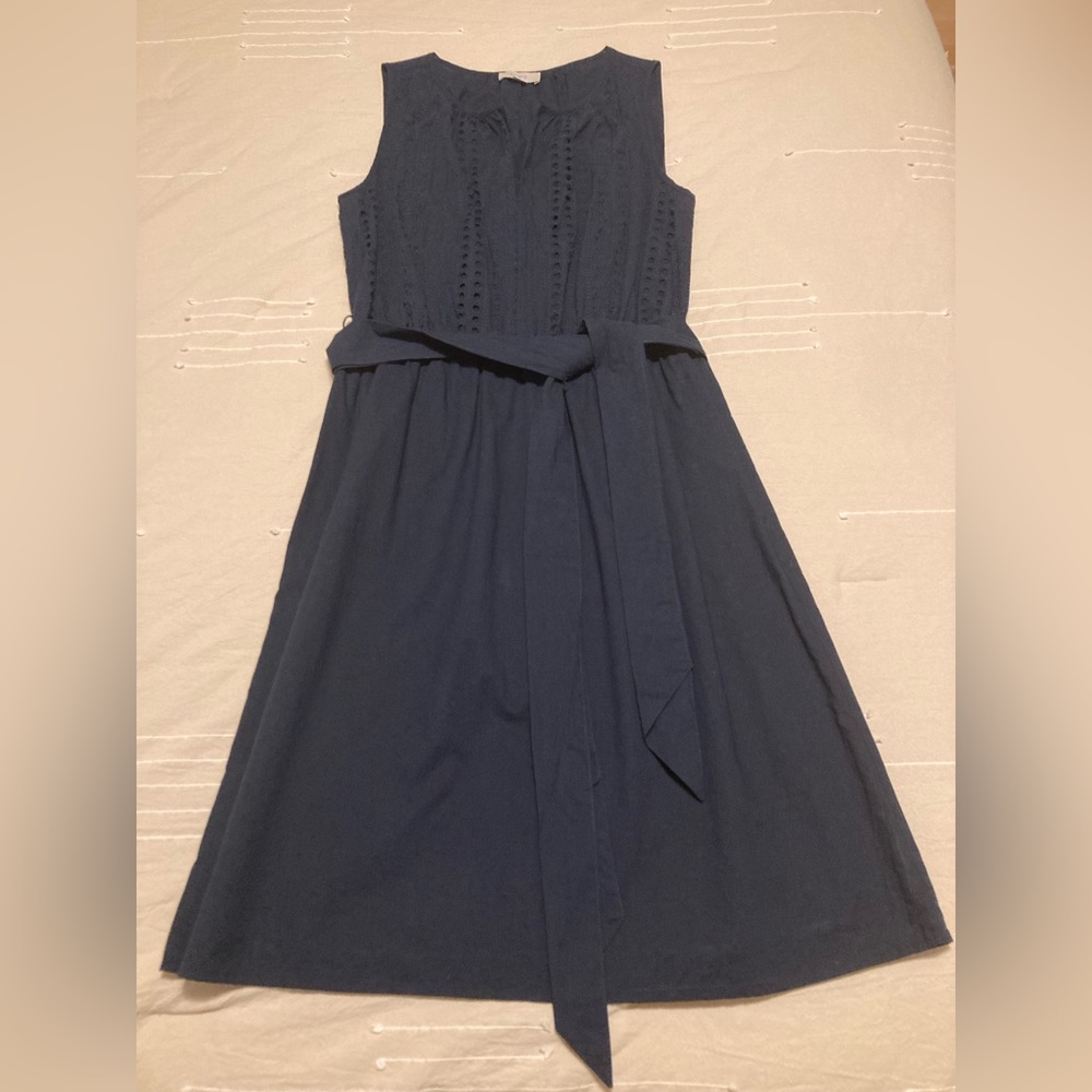 Super cute mid-length Lift dress. Navy, cotton/eyelet fabric.